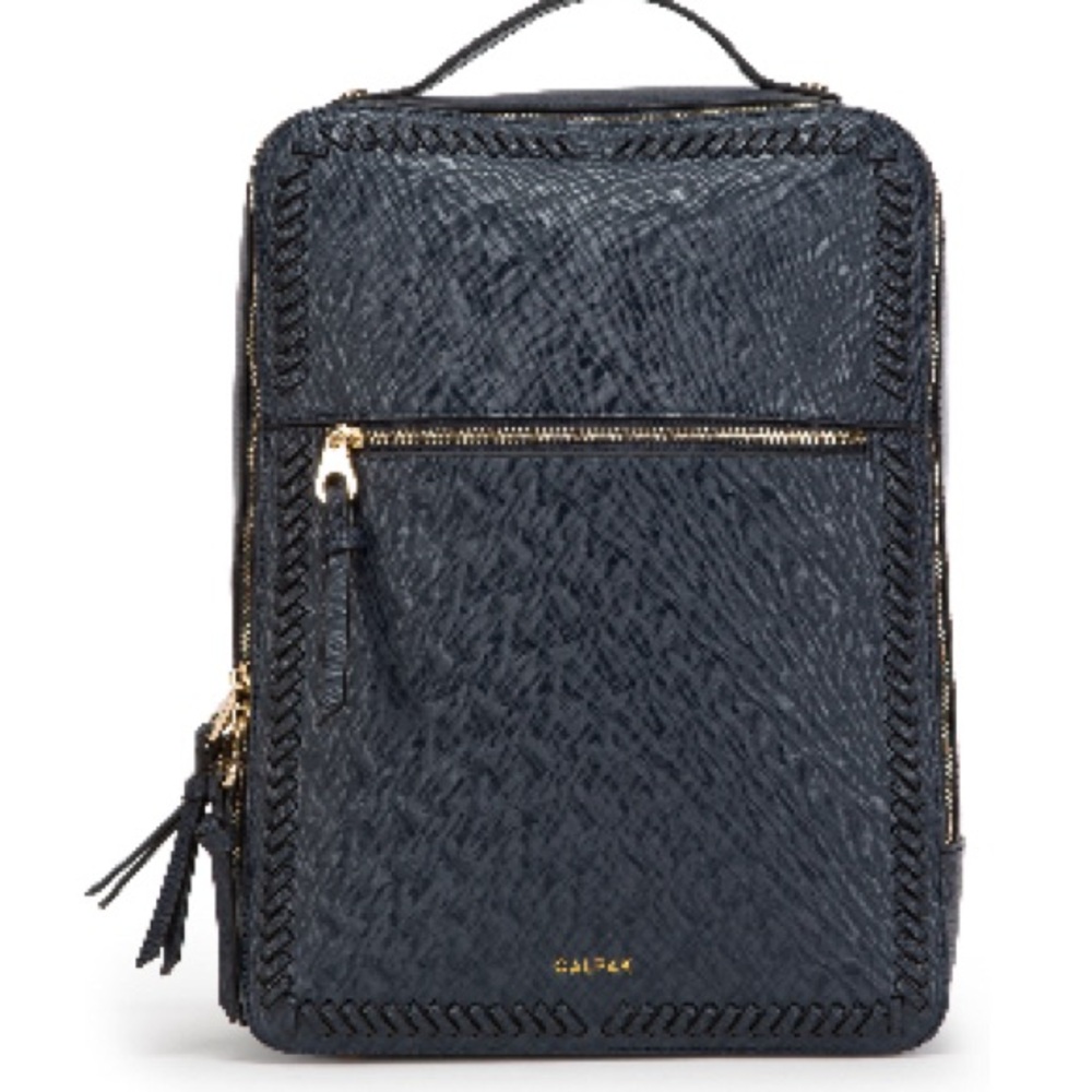 Calpak Kaya Faux Leather Laptop Backpack Navy